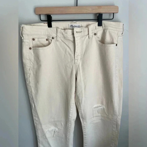 Madewell Cream Distressed Knee Denim Pants Size 30 - Picture 2 of 6